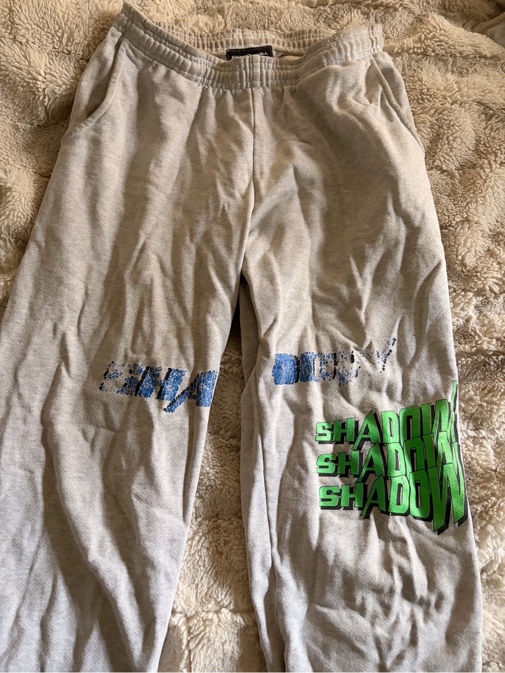 Shadow Hill Gray Sweatpants with Green and Blue Graphics